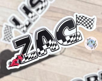 F1 Racing Car Name Personalised Waterproof Vinyl Sticker for *Smooth Surfaces* Label