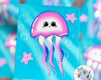 Jellyfish Starfish Underwater Waterproof Vinyl Sticker Handmade Hand drawn