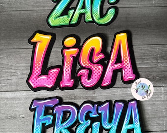 Graffiti Name Personalised Waterproof Vinyl Name Sticker For Smooth Surfaces Orange Pink Purple Green Blue