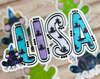 Frog Wizard Name Personalised Waterproof Vinyl Sticker for *Smooth Surfaces* Label