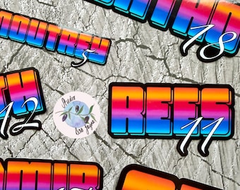 Bright Ombré multicoloured Personalised Name Waterproof Vinyl Sticker For Smooth Surfaces