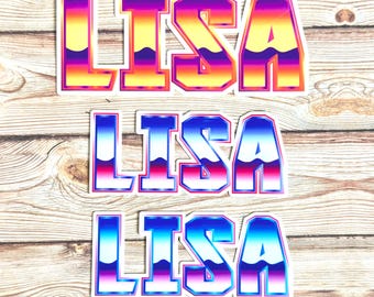 80s Wave Name Personalised Waterproof Vinyl Sticker for *Smooth Surfaces* Label
