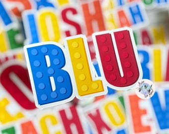 Building Block Colourful Name Personalised Waterproof Vinyl Sticker for *Smooth Surfaces* Label Kids