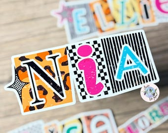 Mismatched Ransom Note animal print Personalised Name Waterproof Vinyl Sticker For Smooth Surfaces