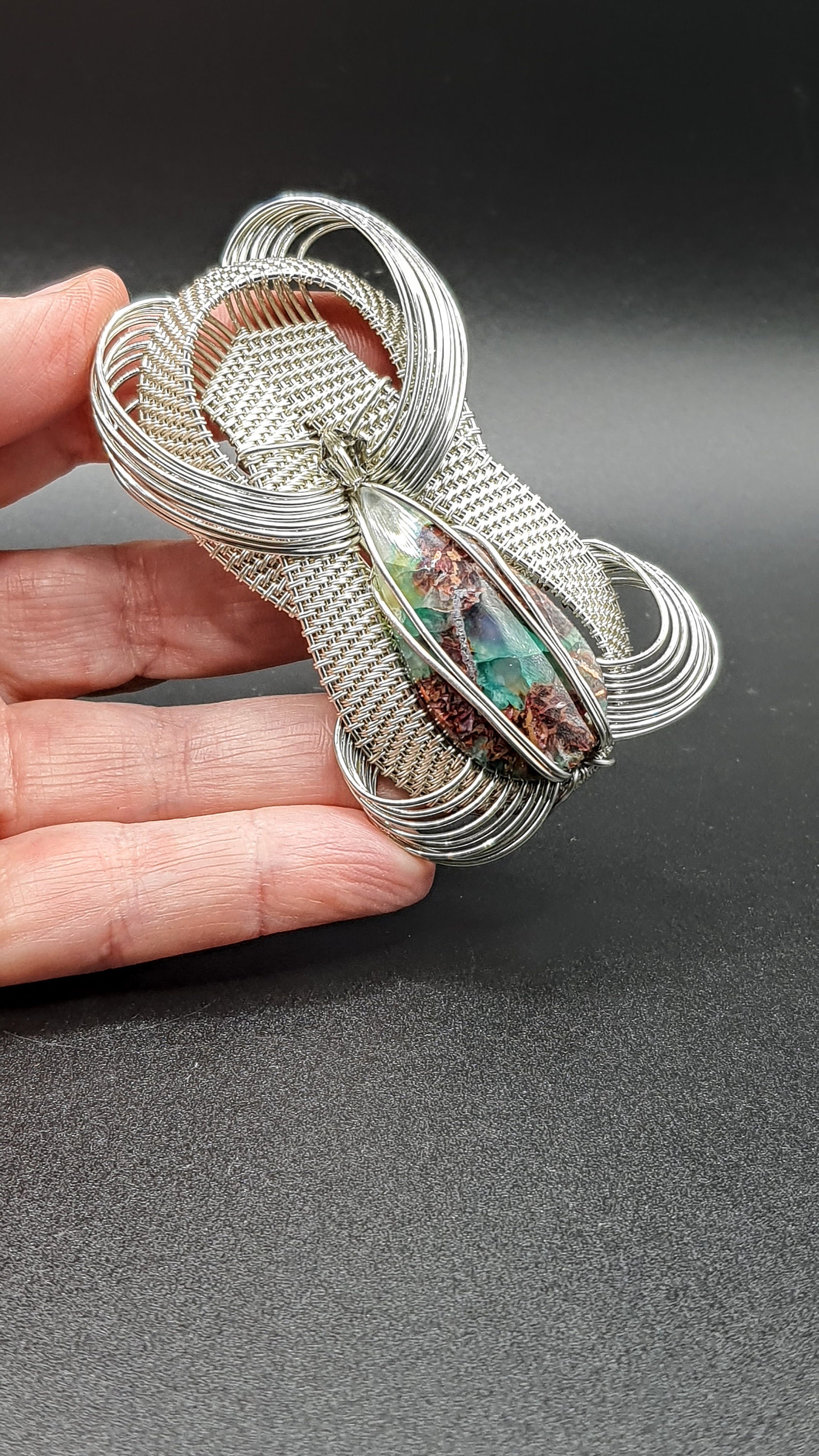 Exquisite Gemstone Brooch on Jacket Wire Weave Jewelry for