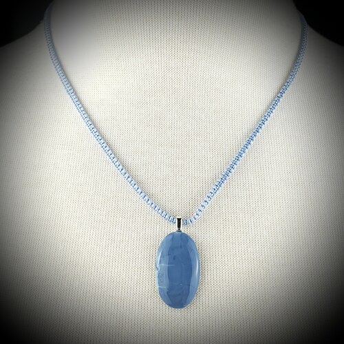 Owyhee shops Blue Opal Pendant Necklace with Woven Chain and Sterling Silver Chain