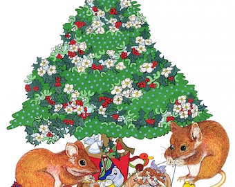 Christmas Tree with Two Mice - Limited Edition Print