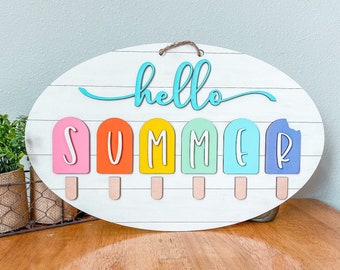 Summer Door Hanger, Popsicle Door Hanger, Hello Summer Door Hanger, Shiplap Door Hanger, Hello Summer Sign, Popsicle Sign, Summer Sign