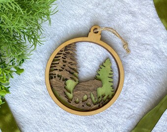 Ornamento de urso na floresta, ornamento de urso, ornamento de floresta, ornamento de homem ao ar livre, ornamento de urso em camadas, ornamento ao ar livre, Natal de urso