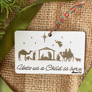 Unto Us A Child is Born Ornament, Nativity Scene Ornament, Manger Ornament, Mary and Joseph Ornament, , Baby in Manger, Nativity Ornament