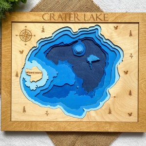 Crater Lake Map, Crater Lake 3D Map, Crater Lake Gift, Crater Lake Wall Hanging, Crater Lake TOPO Map, Wizard Island, Crater Lake, TOPO Map
