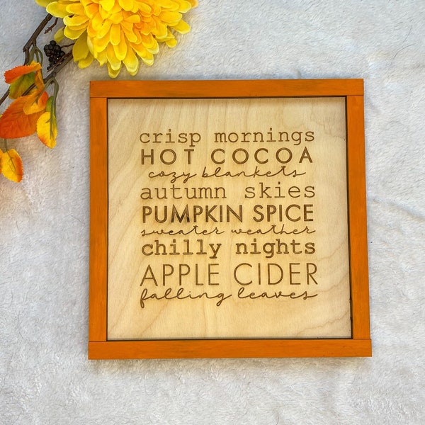 Crisp Mornings, Hot Cocoa, falling leaves, Fall Decor, Crisp Morning Sign, fall sign, autumn sign, autumn decor, pumpkin spice sign, apples