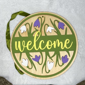 Welcome Snowdrop Flower Sign, flower door hanger, Spring flower welcome, Floral Spring Sign, Spring Welcome, Spring Decor, spring hanger