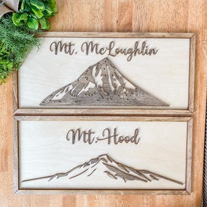 Mt. McLoughlin, Mt. Hood, Three Sisters Mountains, 3 Sisters, Oregon Mountains, Wood Mountain Scene, PNW Mountain, Mountain Gift, Cabin Sign