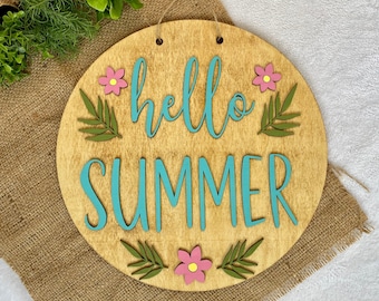 Hello Summer Floral Sign, Floral Summer Welcome, Summer Decor, Welcome Summer Sign, Welcome Sun Hanger, Hello Summer Sun Sign, Simple Summer