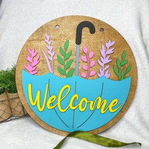 Umbrella Welcome Sign, Spring Umbrella Sign, Floral Spring Sign, Spring ...