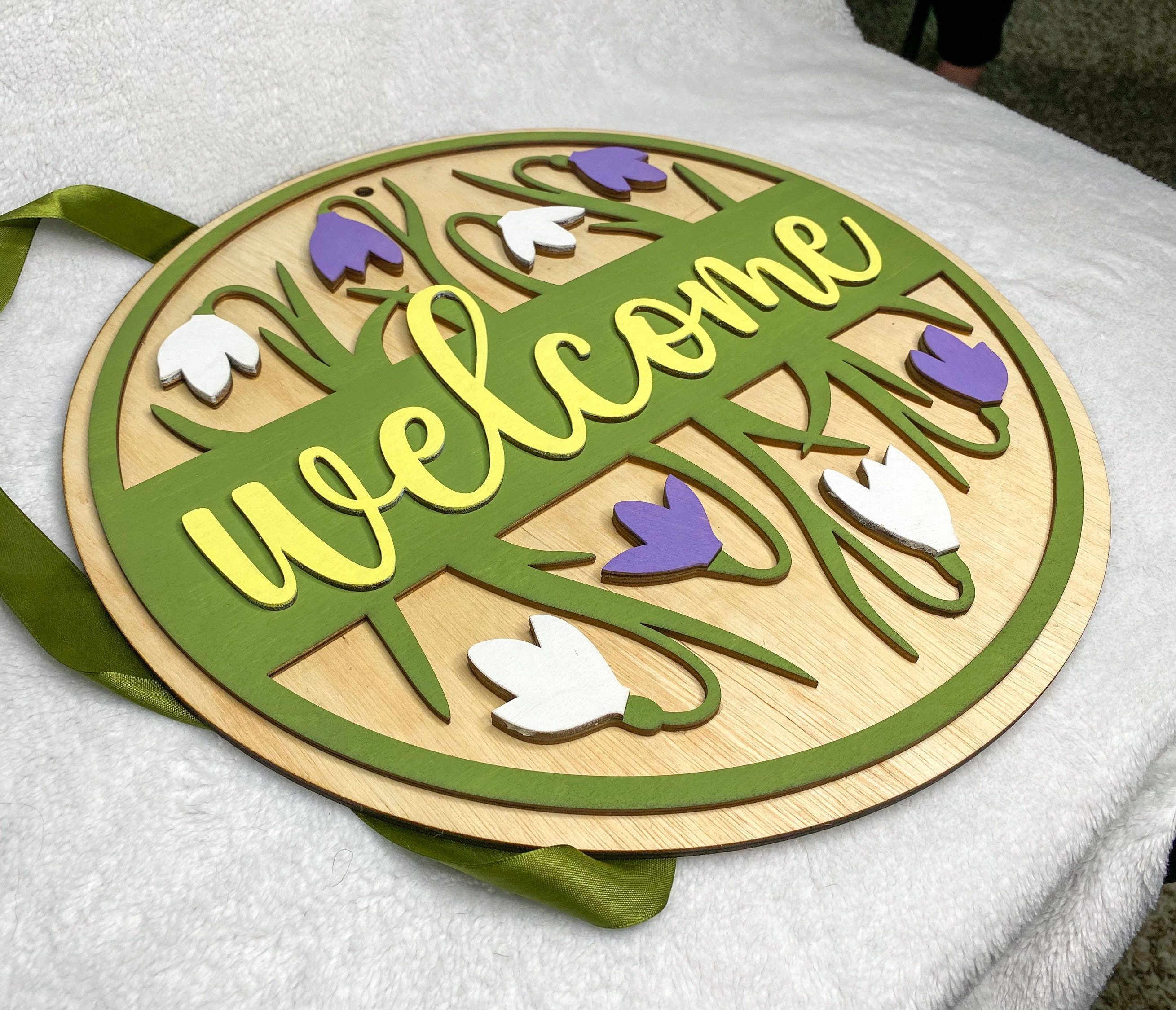 Welcome Snowdrop Flower Sign, Flower Door Hanger, Spring Flower Welcome ...