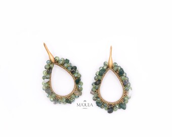 Boucles d’oreilles « TAORMINA », boucles d’oreilles artisanales italiennes, boucles d’oreilles élégantes, boucles d’oreilles déclaration. Boucles d'oreilles pendantes avec agate mousse.