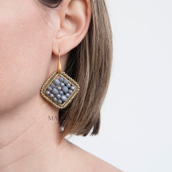 "CAPRI" earrings, rhomboidal, handmade, color - elegant grey, very light plastic and nickel free