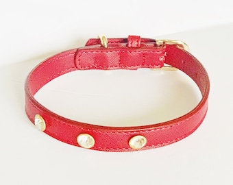 Handmade Faux Leather Dog Collar with Jewels: Small/Medium Dogs