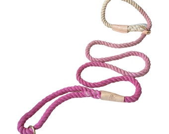 BULPET Eco Friendly Organic Cotton Durable Thick Slip Dog Rope Leash with Vegan Leather/Dog Slip Lead/ 6.5 Ft/ All Dogs