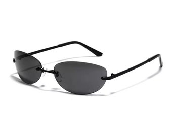 Y2K Vintage Sunglasses – Thin Metal Frame, 90s 2000s Oval Lenses | Silver, Black, Gold Sunglasses, Tinted Lenses, Retro Glasses