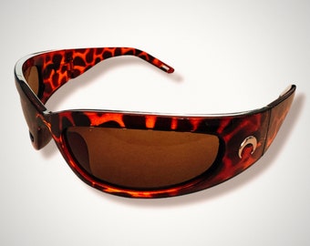 Y2K Vintage Sunglasses – Tiger Leopard Design | Sporty Tinted Lenses | 90s 2000s Style | Rave, Techno, Streetwear | Men & Women