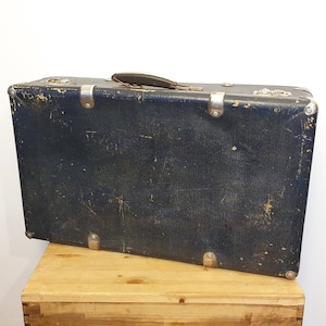 Maleta soviética, maleta azul oscuro antiguo, bolsa de viaje vintage, equipaje vintage, hecho en la URSS, maleta de cartón, decoración rústica
