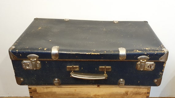 Soviet Suitcase, Antique Dark Blue Suitcase, Vint… - image 2