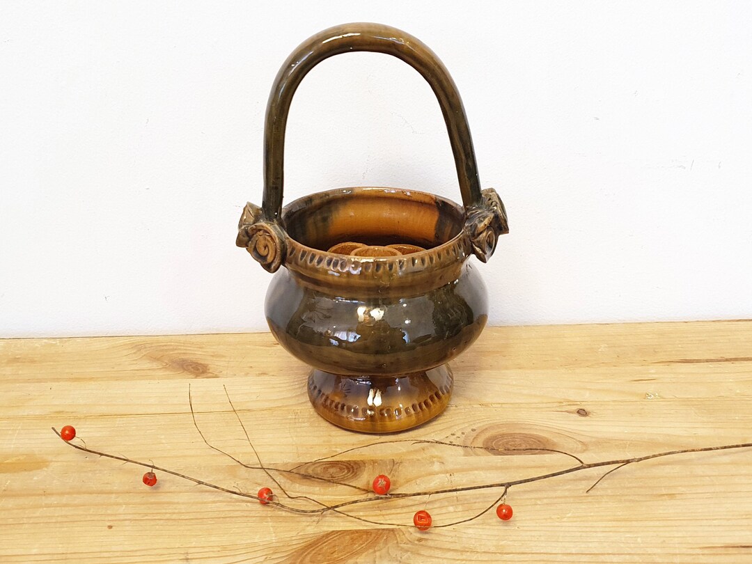 Vintage Clay Vase With Handle, Soviet Ceramic, Vintage Pottery Vase