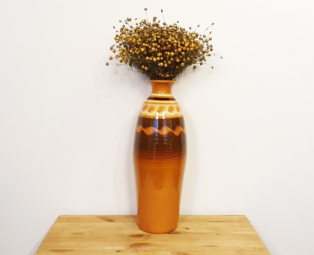 Vintage Clay Vase, Soviet Ceramic, Handmade Vase, Vintage Pottery Vase