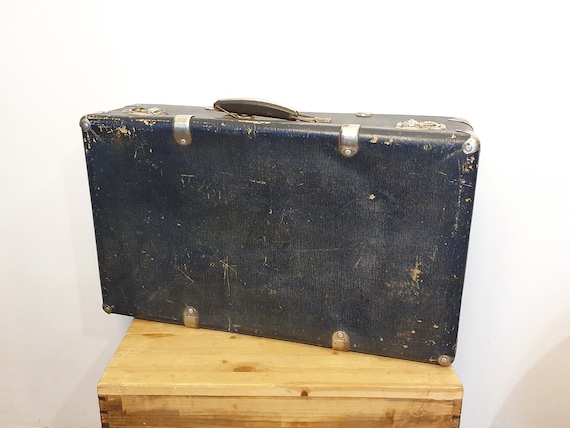 Soviet Suitcase, Antique Dark Blue Suitcase, Vint… - image 1