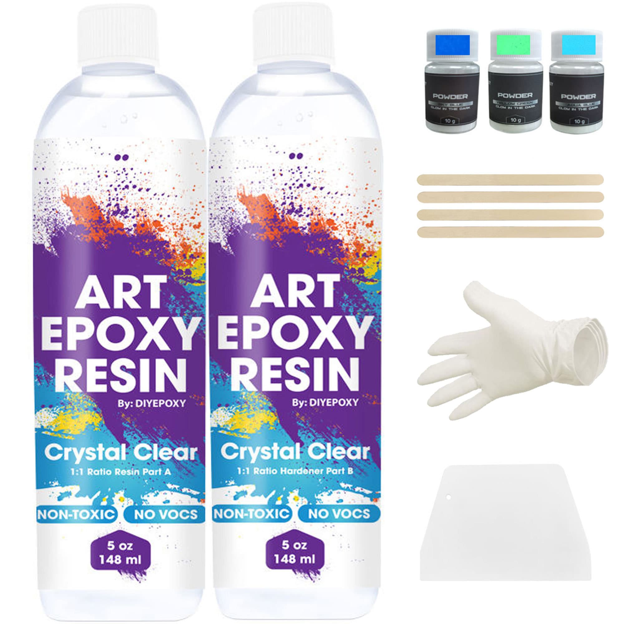 Art Epoxy Resin Kit Crystal Clear Art Resin 1:1 Ratio for Art, Epoxy Clear  Coat, Glow in the Dark Mica Pigment, Stirring Stick & Gloves 