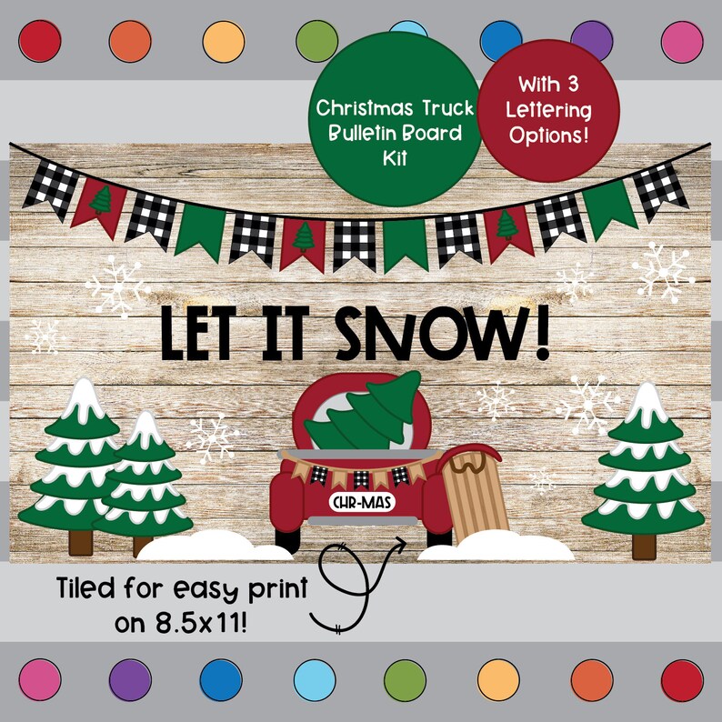 Red Christmas Tree Truck Bulletin Board Kit Etsy