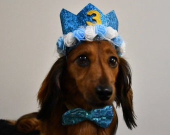 Dog birthday hat and bow tie, dog birthday hat, dog birthday crown, girl dog birthday, boy dog birthday, gift for dog, dog birthday, dog hat