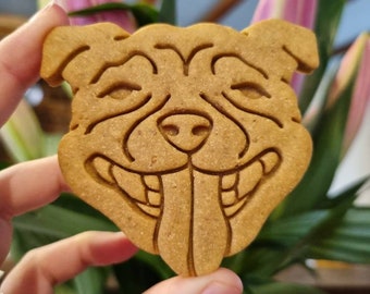 Staffie dog treats, Staffordshire bull terrier dog biscuit treats, terrier dog breed biscuits, grain free dog treat, peanut butter dog treat