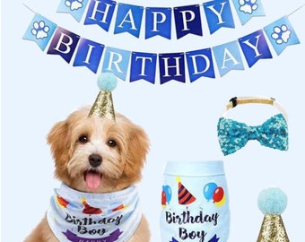 Dog birthday hat and bandana, dog birthday bow tie, dog birthday girl, dog birthday boy, dog birthday accessories, dog birthday, dog party