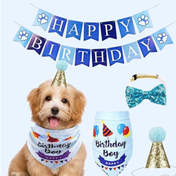 Dog birthday hat and bandana, dog birthday bow tie, dog birthday girl, dog birthday boy, dog birthday accessories, dog birthday, dog party
