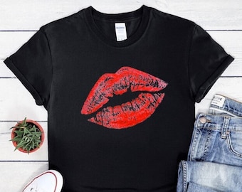 Röda läppar grafisk t-shirt, Kärlek och kyssar, Alla hjärtans dag