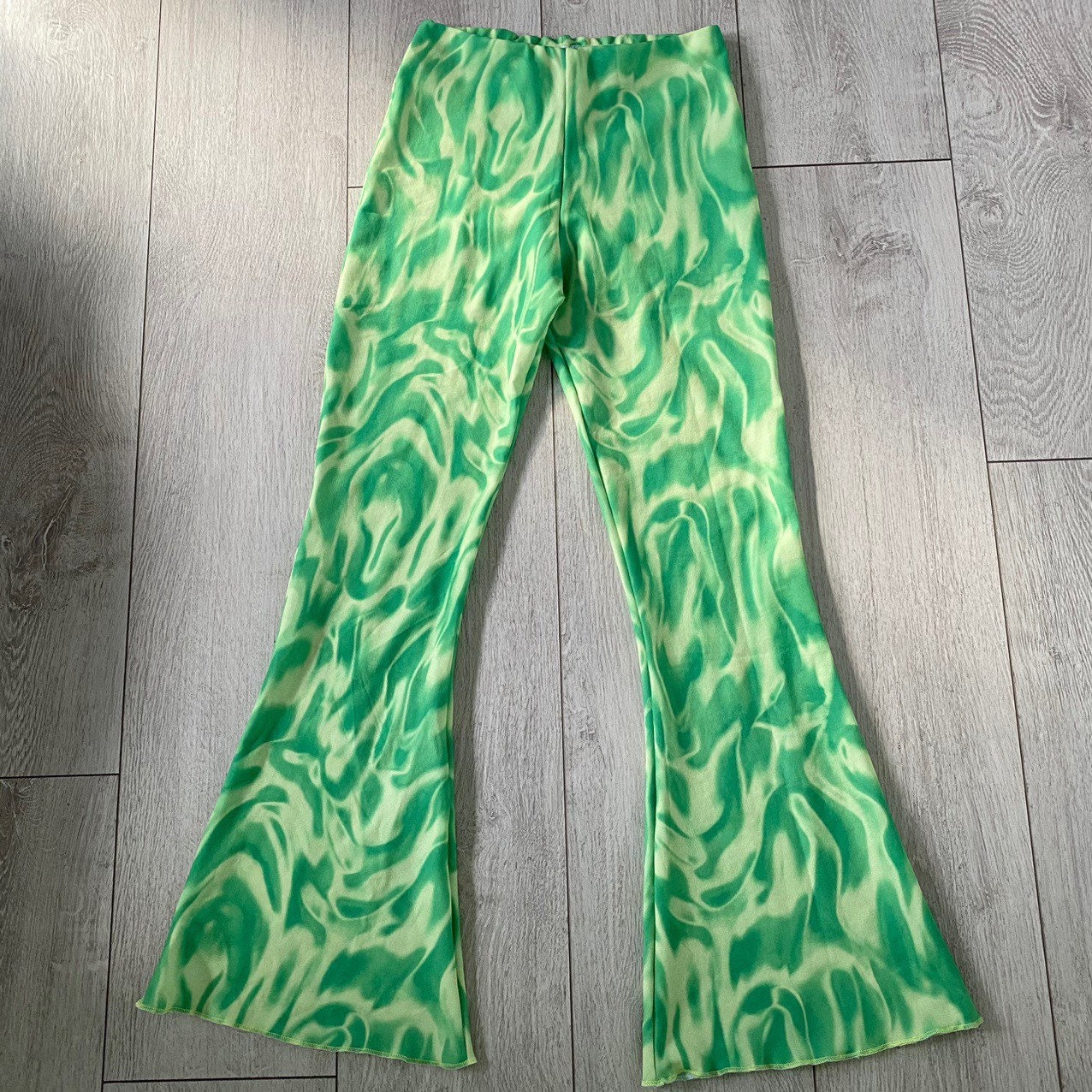 Green trippy psychedelic swirl print flares / flared trousers | Etsy