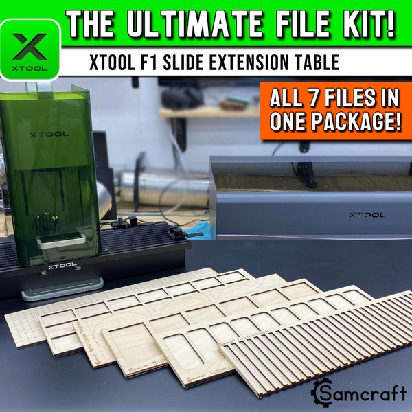Kit de plantillas Ultimate xTool F1, plantilla xTool F1, extensión de diapositiva xTool F1, plantilla láser, archivo XCS, archivo de grabado láser, plantilla láser