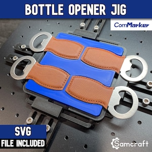 Pequeña plantilla de metal y cuero para abrir botellas con láser ComMarker / Diseño personalizable / Fabricada en EE. UU. por Samcraft