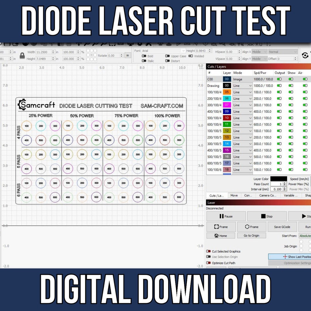 Diode Laser Cutting Test Files Digital Download Laser Engraving Project