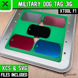 xTool F1 Militärische Hundemarke Jig, xTool Fiber Laser Jig, Laser Jig, Laser Vorlage, XCS File, Aluminium Militär Tag Jig, Samcraft