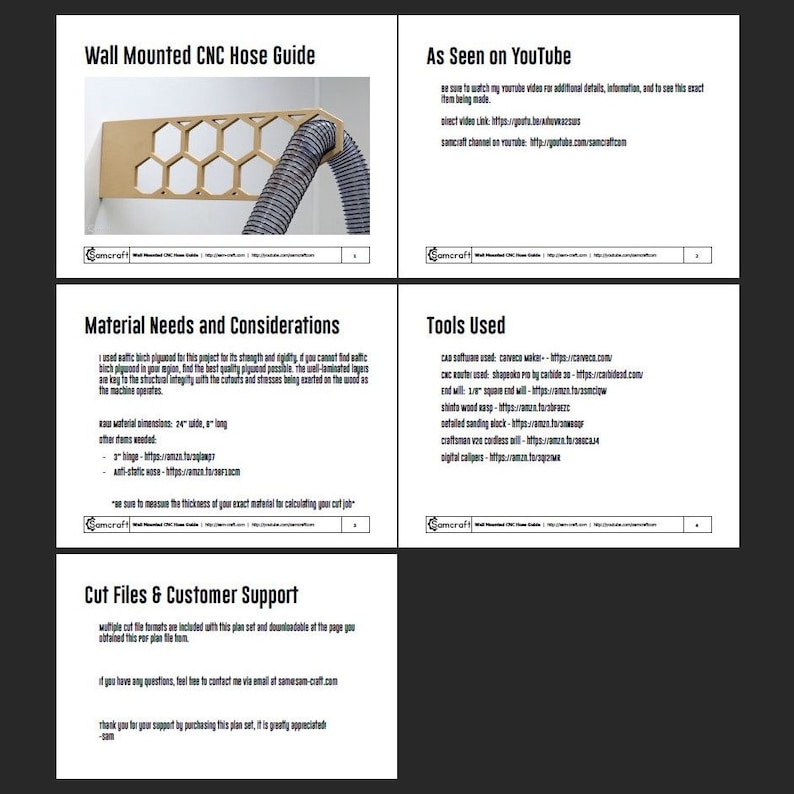 CNC Dust Collection Hose Bracket Project Plan & Cut Files - Instant Download (svg, dxf, eps, pdf) Shapeoko X Carve Onefinity CNC Woodworking image 2