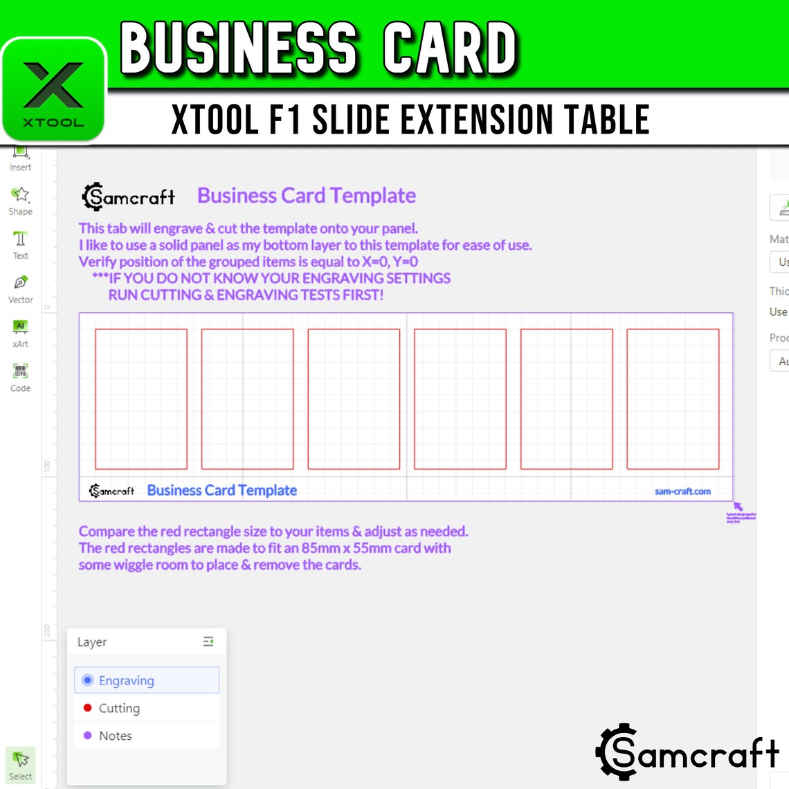 Templates Xtool Examples Xtool F1 Business Card Template: Slide Extension Laser Engraving File ...