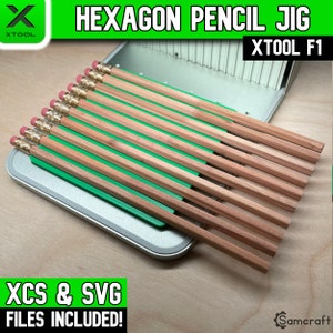 xTool F1 Bleistift-Schablone, xTool Fiber Laser Schablone, Laser-Schablone, Laser Vorlage, XCS, Schule Bleistift-Schablone, Hexagon Bleistift-Schablone, Samcraft