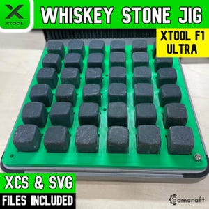 xTool F1 Ultra Jig, Faserlaser-Schablone, xTool F1 Ultra Jig, Faserlaser-Schablone, XCS-Datei, Lasergravur-Schablone, Gravierter Whisky-Stein