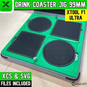 xTool F1 Ultra Drink Coaster Jig, Kunstleder und Silikon Untersetzer, xTool Fiber Laser Jig, Laser Jig, Laser Vorlage, Samcraft