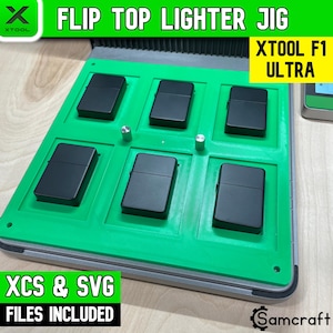 Plantilla para encendedor con tapa abatible xTool F1 Ultra, plantilla para Zippo, plantilla xTool F1 Ultra, plantilla para fibra, lima XCS, plantilla para grabado láser, Samcraft